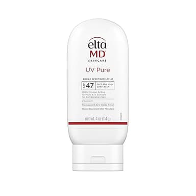 EltaMD UV Pure Face and Body Sunscreen, SPF 47 100% Mineral Sunscreen for Kids and Adults, Water Resistant Up to 80 Minutes, Oil Free Zinc Oxide Formula