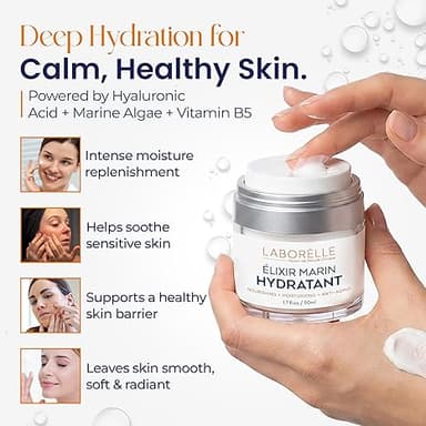 Hyaluronic Acid Face Moisturizer – Deep Hydration Cream with Vitamin B5 & Marine Algae for Dry & Sensitive Skin, Barrier Support, Non-Greasy, Fragrance-Free (1.7 oz)