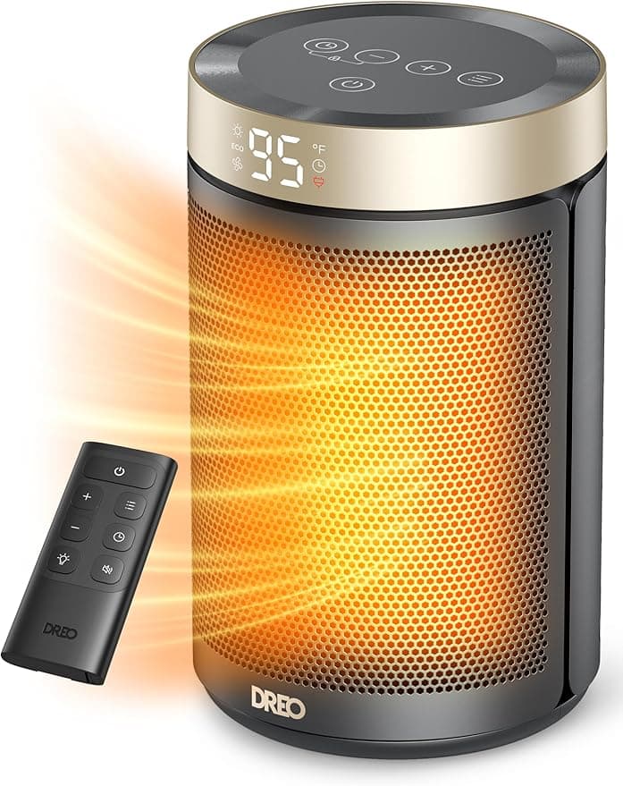 DREO Space Heater, Portable Electric Heaters for Indoor Use with Thermostat and Remote, 2024 Upgraded, Digital Display, 12H Timer, 5 Mode, 1500W PTC Ceramic Fast Safety Heat for Office Bedroom Home