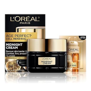 L'Oreal Paris Age Perfect Anti-Aging Midnight Cream, Face Moisturizer with Shea Butter to Reduce Wrinkles and Firm Skin, 1.7oz + Serum Sample