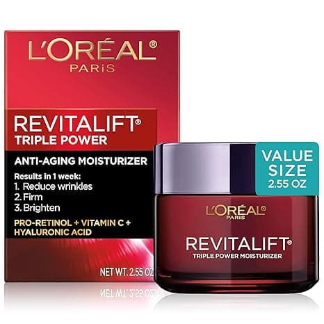 L'Oreal Paris Revitalift Triple Power Anti-Aging Face Moisturizer, Pro Retinol, Hyaluronic Acid & Vitamin C to Reduce Wrinkles, Firm & Brighten Skin, 2.55 Oz