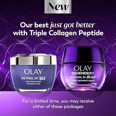 Olay Retinol Night Cream for Women, MAX, Anti-Aging Face Mousturizer, Fragrance-Free, Non Greasy - Anti-Wrinkle, Smooth Fine Lines, Hydrating Skin Care - Triple Collagen Cream, Niacinamide, 1.7oz