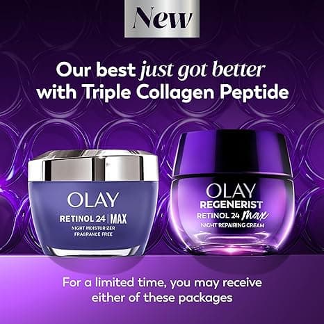 Olay Retinol Night Cream for Women, MAX, Anti-Aging Face Mousturizer, Fragrance-Free, Non Greasy - Anti-Wrinkle, Smooth Fine Lines, Hydrating Skin Care - Triple Collagen Cream, Niacinamide, 1.7oz